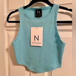 NWT Naked Wardrobe Baby Blue Waffle Knit Crop S